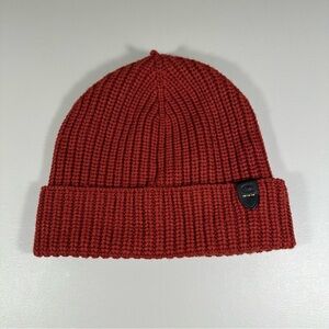 COACH Embossed Rib Knit Merino Wool Beanie in Terracotta Color